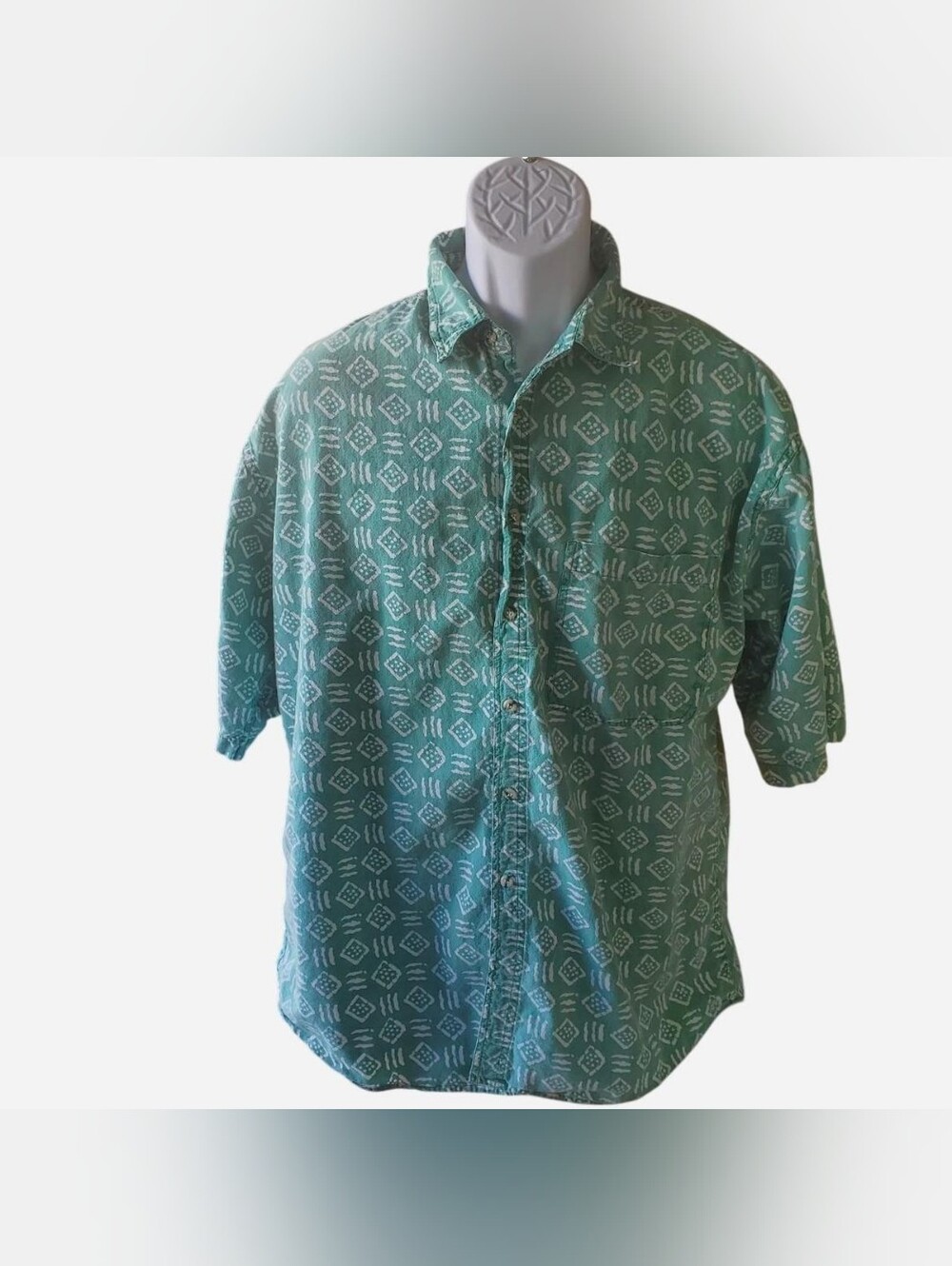 Vintage Sostanza Fashion Police Button Down Shirt Large Green Geometric 90s